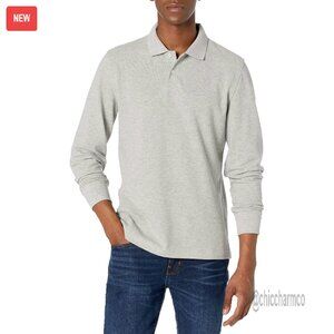Men's Slim Fit Long Sleeve Polo Shirt 100% Cotton Pique